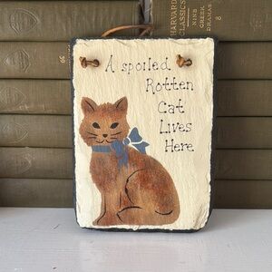 Slate Cat Wall Plaque - Hand-Painted